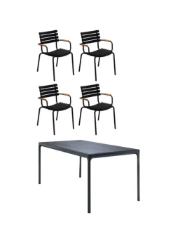 Discount HOUE 1 Four Table, 4 Reclips Dining Chair Black Table/Bamboo Chairs