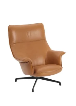 Clearance Muuto Doze Lounge Chair / Swivel Base Refine Leather Cognac/Anthracite Black