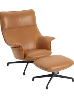 Clearance Muuto Doze Lounge Chair / Swivel Base Refine Leather Cognac/Anthracite Black