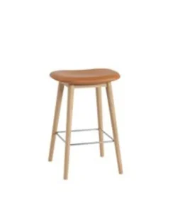 Best Muuto Fiber Bar Stool - Wood Base Silk Læder - Cognac/Eg