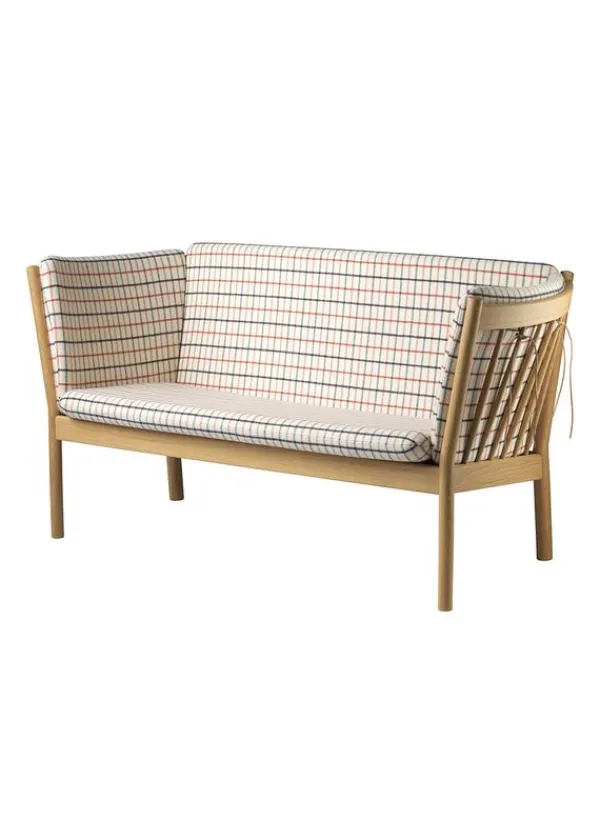 Best FDB Møbler / Furniture J148 2 pers af Erik Ole Jørgensen Eg, Natur, Lakeret / Uld, Rødternet Hestedækken
