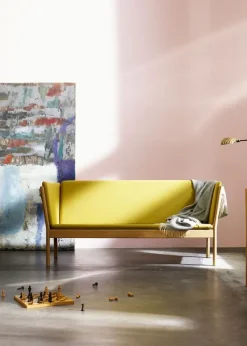 Best FDB Møbler / Furniture J148 2 pers af Erik Ole Jørgensen Eg, Natur, Lakeret / Uld, Rødternet Hestedækken