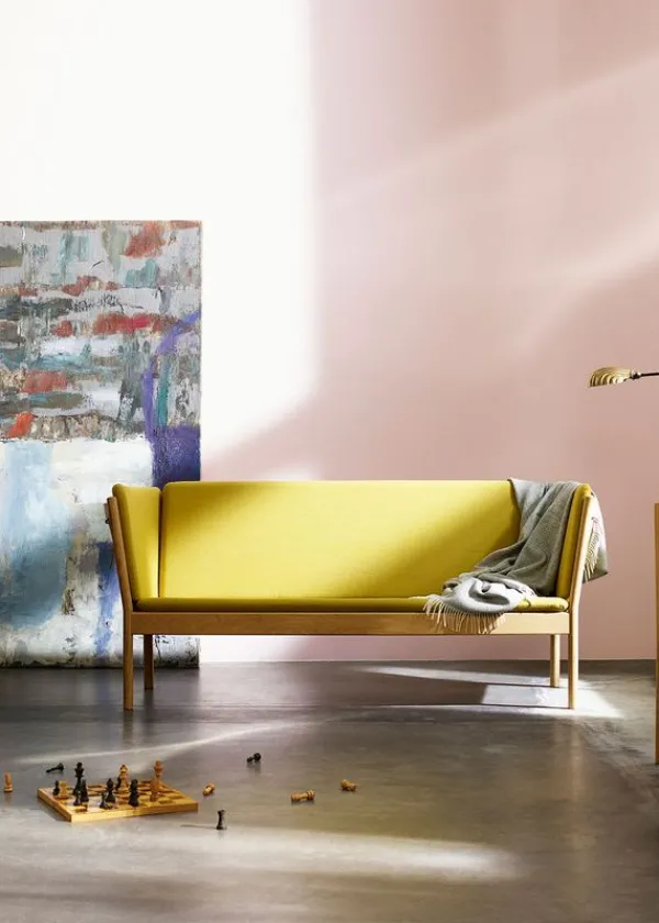 Best FDB Møbler / Furniture J148 2 pers af Erik Ole Jørgensen Eg, Natur, Lakeret / Uld, Rødternet Hestedækken