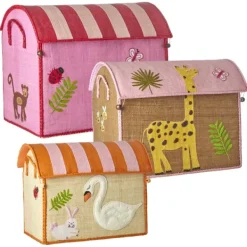 Sale Rice Raffia opbevaringskurve 3 stk Pink Wildlife Theme