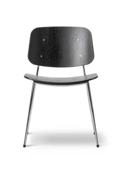 Sale Fredericia Furniture Søborg Chair 3060 by Børge Mogensen Black Lacquered Oak / Chrome