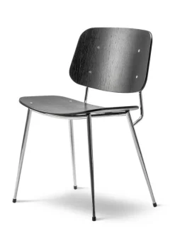 Sale Fredericia Furniture Søborg Chair 3060 by Børge Mogensen Black Lacquered Oak / Chrome